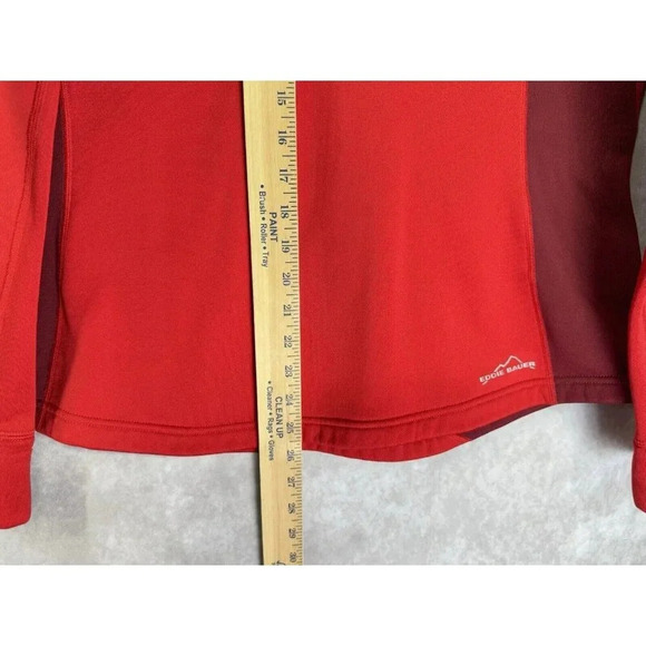 Eddie Bauer Sport 1/4 Zip Pullover Womens XL Red Thumbholes Fleece Lined Running - Picture 8 of 10
